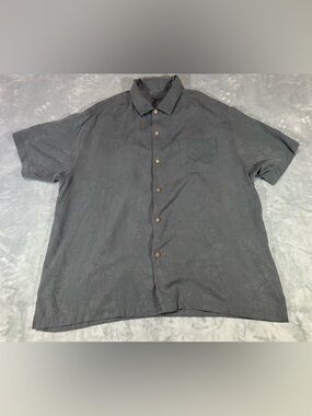 Tommy Bahama Short-Sleeve Button-Up Shirt in Dark Gray-100% silk - Embroidered